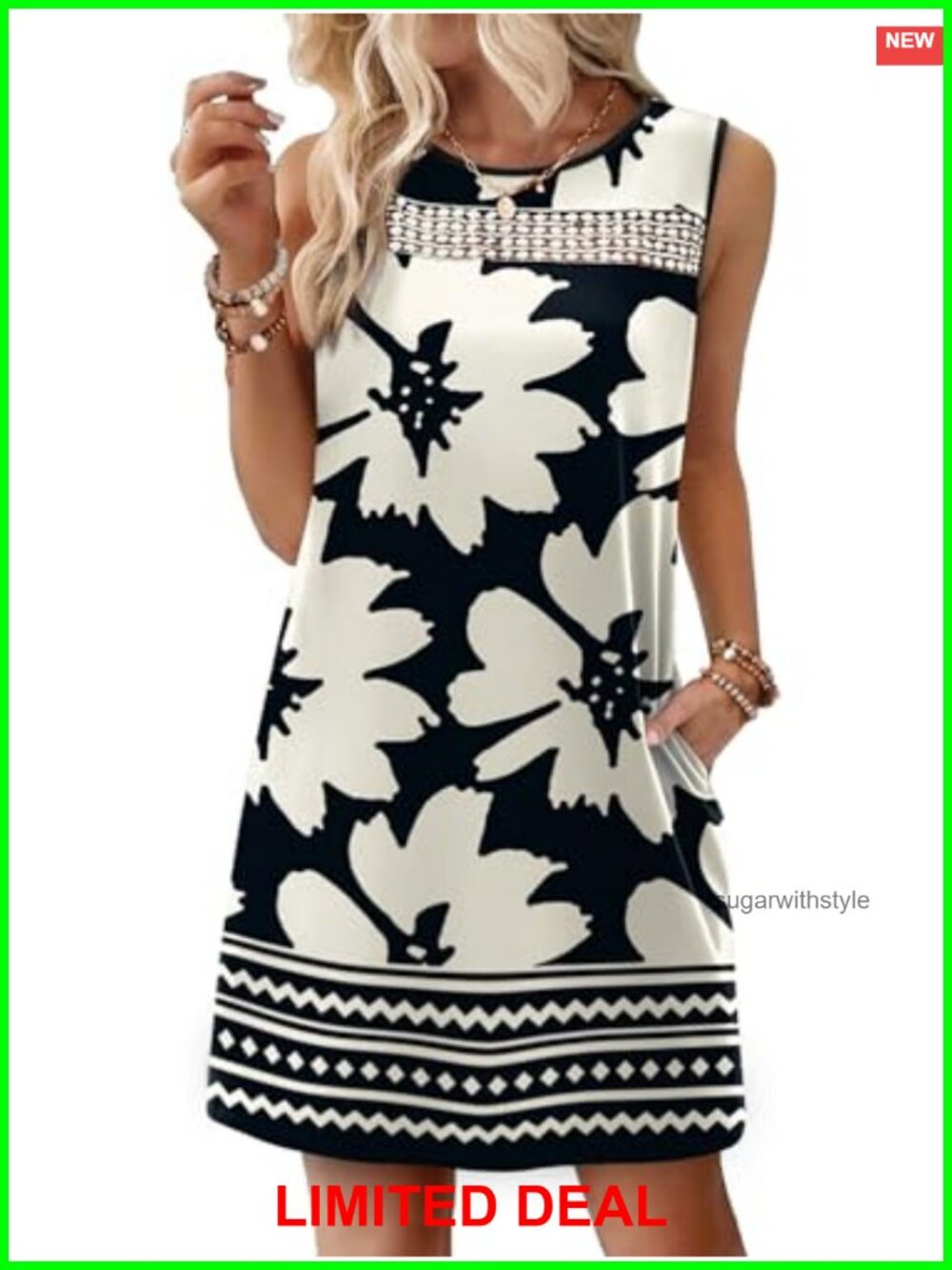 WIHOLL Lace Mini Tank Dress with Pockets Summer Beach Vacation